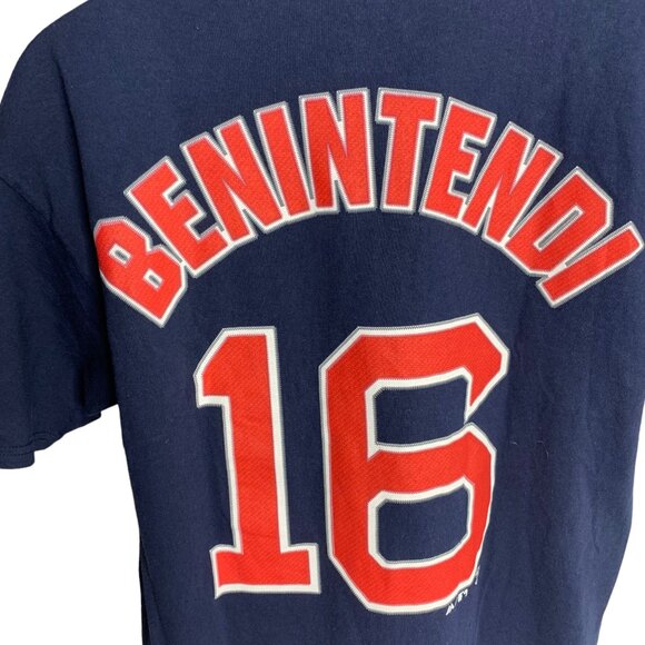 Majestic Red Sox 16 Benintendi T Shirt L Blue Crewneck Short Sleeve MLB Baseball - Picture 6 of 8